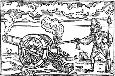 Egy Pikeman ágyút gyújt alkotó: English School