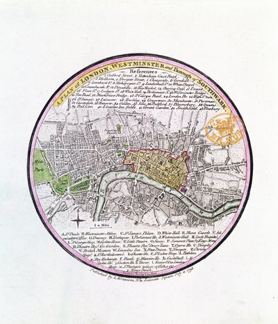 London, Westminster és Southwark város terve, 1793 (kézzel színezett metszet) alkotó: English School