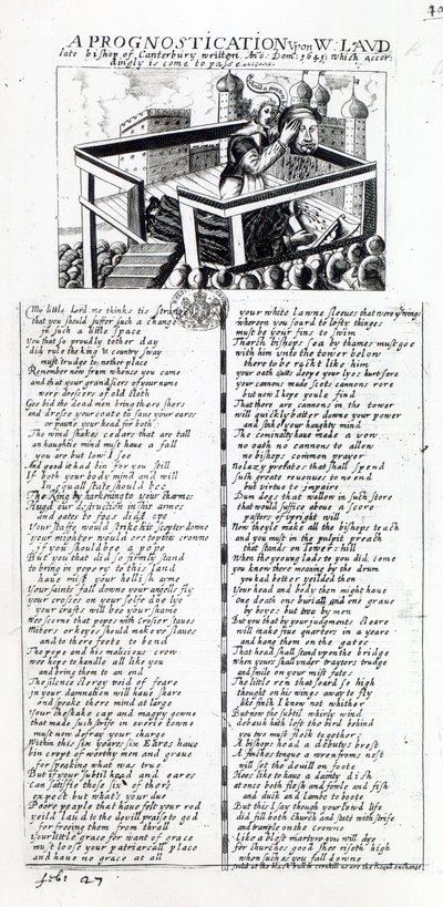 „A Prognostication on W. Laud, néhai canterburyi püspök, 1641-ben írt, ami ennek megfelelően be is következett”, 1645-ben megjelent polgárháborús traktátus alkotó: English School