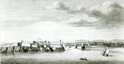 A Moro-kastély és Havanna városának kilátása a tengerről, Pierre Charles Canot metszete a brit haditengerészet egyik tisztjének rajzából, 1818 alkotó: English School