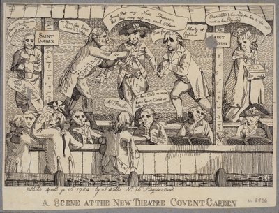 A Scene at the New Theatre, Covent Garden: szatíra, amely egy londoni Covent Gardenben tartott politikai gyűlést ábrázol. alkotó: English School