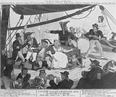 Jelenet egy Margate Hoy fedélzetén, Dibdin leírása szerint, 1804 (kézzel színezett rézkarc) alkotó: English School