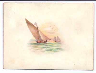 Egy viktoriánus újévi kártya holdfényben vitorlázó jachtokkal, 1895 körül alkotó: English School