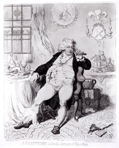 1792-ben megjelent A Voluptuary Under the Horrors of Digestion alkotó: English School