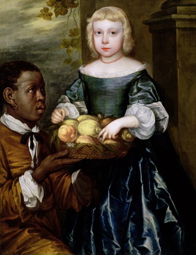 Egy fiatal lánynak egy kosár gyümölcsöt kínál egy szolgáló, 1650 körül alkotó: English School