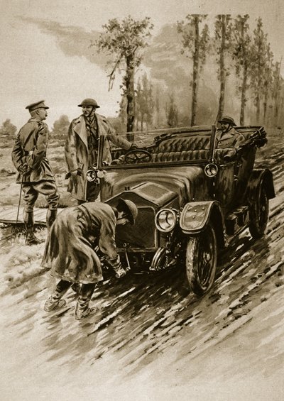 A Női Hadsereg Kiegészítő Hadtestének sofőrje beindította egy tiszti autó motorját, 1914-1919 alkotó: English School
