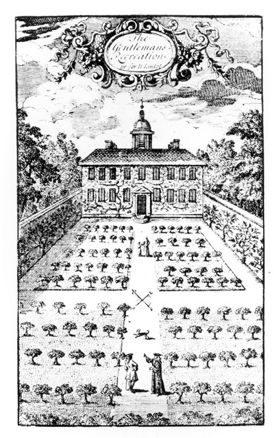 Egy vidéki ház kertje a The Gentlemens Recreation-ből, John Lawrence, 1716-ban alkotó: English School