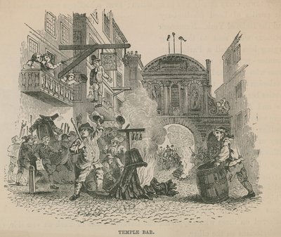 A tömeg máglyát gyújtott a Temple Bar előtt alkotó: English School