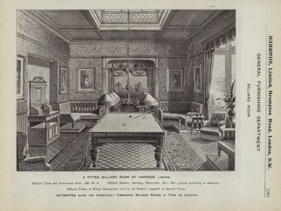 Egy felszerelt biliárdterem a Harrodstól (litho) alkotó: English School