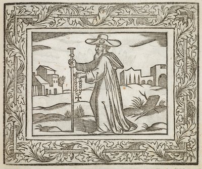 Férfi bottal és feszülettel, illusztráció a „Minerva Britannából...”, Henry Peacham, the Younger alkotó: English School