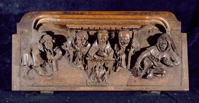 Fénysor, amely egy íróasztalnál ülő akadémikust ábrázol, aki intést mond egy térdelő bűnbánónak, New College Chapel, Oxford, 14. század vége (fa) alkotó: English School