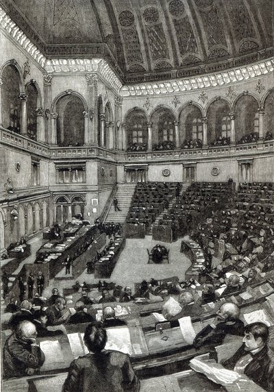 Egy éjszakai ülés az olasz képviselőházban, a "Szabadidő órája" című filmből, 1891. alkotó: English School