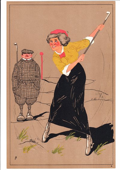 Két golfozó képmása komikus és humoros testtartásban, 1920 körül alkotó: English School
