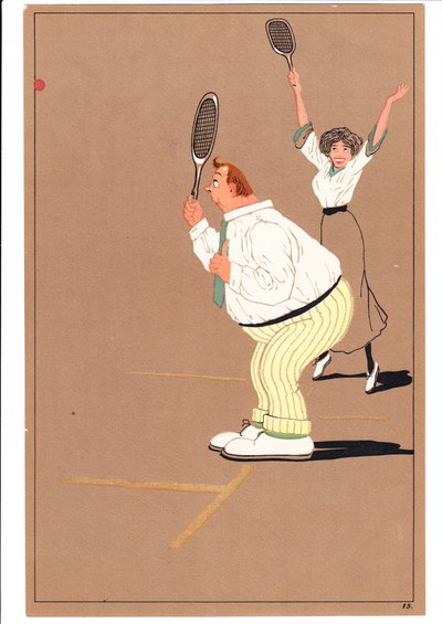 Két teniszező lenyomata komikus és humoros testtartásban, 1920 körül alkotó: English School