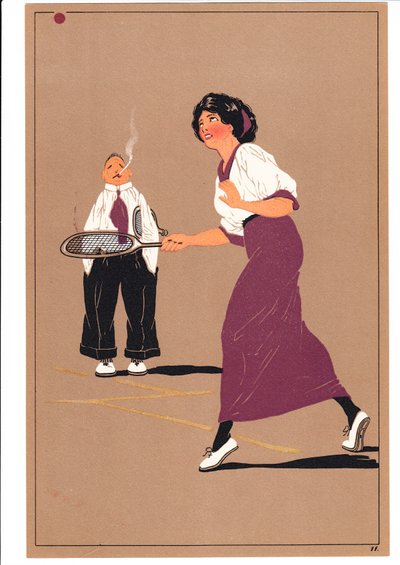 Két teniszező lenyomata komikus és humoros testtartásban, 1920 körül alkotó: English School