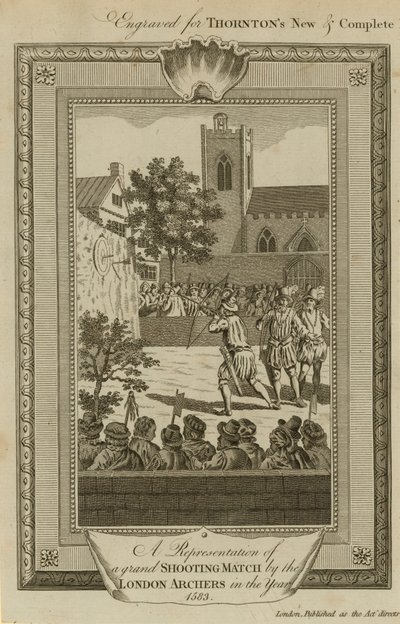 A londoni íjászok nagyszabású lövöldözős mérkőzésének ábrázolása 1583-ban alkotó: English School