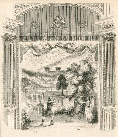 Jelenet az Arthur király című darabból, a londoni Drury Lane Theatre-ben alkotó: English School