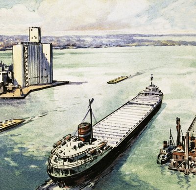 Ein Tanker segelt auf dem Michigansee von English School