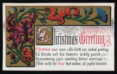 Egy vers virágos tekercs mintával, karácsonyi üdvözlőlap. (chromolitho) alkotó: English School