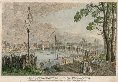 Kilátás a londoni Fulham Bridge-re, a Temze folyóra Putney felől alkotó: English School