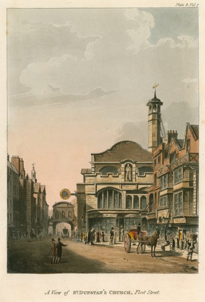 Kilátás a St Dunstans templomra, a Fleet Streetre, Londonban alkotó: English School