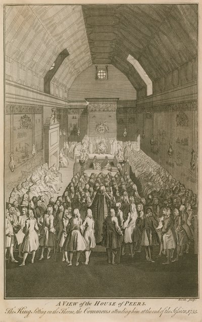 Kilátás a Kortársak Házára, a trónon ülő királyra alkotó: English School