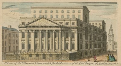 Kilátás a Mansion House-ra, amelyet a londoni polgármesterek rezidenciája számára emeltek alkotó: English School