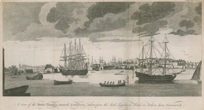 Kilátás a Temze folyóra London felé, a Lord Ligoniers Headről a Fishers Lane-ben, Greenwichben alkotó: English School