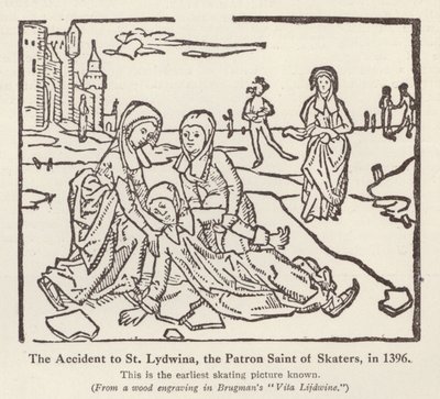 Baleset Szent Lydvinával, a korcsolyázók védőszentjével 1396-ban (litho) alkotó: English School