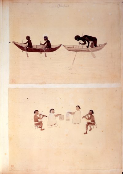 Add.15508 fol.10 Őslakosok halászata, innen: „Cook kapitány első utazását szemléltető rajzok alkotó: English School