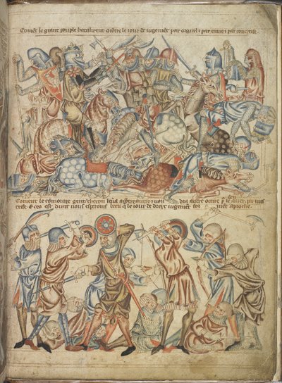 Add hozzá 47682 f.40 A bannockburni csatában harcoló társak és közemberek a „Holkham Bible”-ből, 1320-30 körül (vellum) alkotó: English School