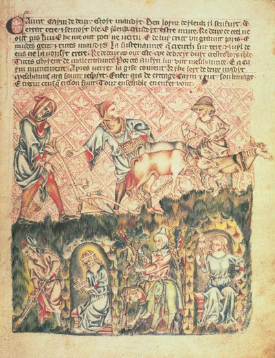 Add hozzá a 47682 f.6 Káint és leszármazottait, a „Holkham Bibliából”, 1320-30 körül (vellum) alkotó: English School