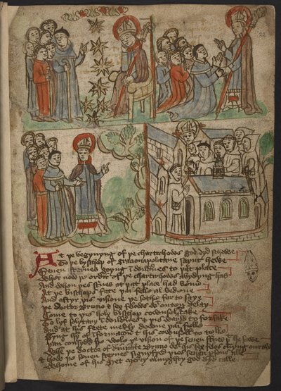 Adja hozzá az MS 37049, f.22 The Carthusian Miscellany (vallásos próza és vers) című dokumentumot észak-angolul, beleértve Mandeville utazásainak megtestesítőjét (összefoglalóját) (tintával és színekkel papíron) alkotó: English School