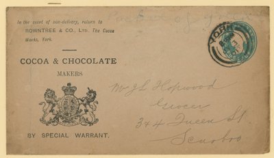 Címcímke a Rowntree & Co-tól, The Cocoa Works, York alkotó: English School