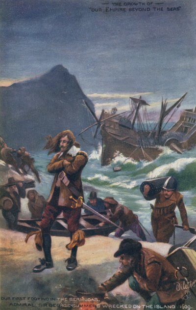 Sir George Summers admirális hajótörést szenvedett a Bermudán, 1609 alkotó: English School
