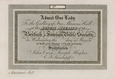 Belépőjegy az éves Külföldi Biblia Társaságba a Freemasons Hallban alkotó: English School