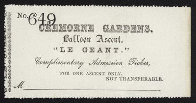 Belépőjegy a Le Geant ballon feljutására a londoni Cremorne Gardensből alkotó: English School