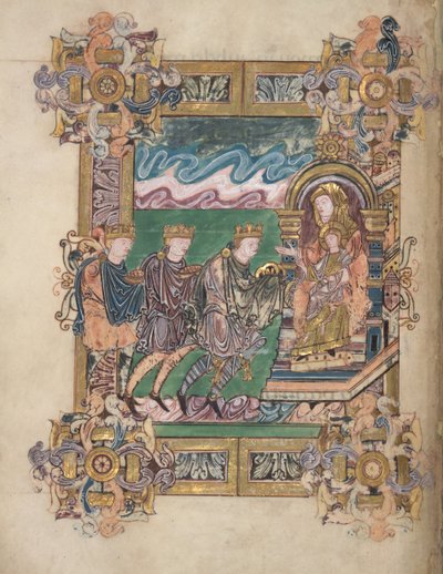 A mágusok imádása, Add. 49598, f.24v, a Szent Aethelwoldi Benedikciótól, 971-984 (vellum) alkotó: English School