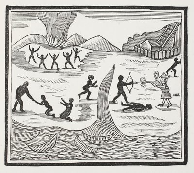 Ankunft von Freitag, Illustration aus Chap-books des achtzehnten Jahrhunderts von John Ashton, veröffentlicht 1882 von English School