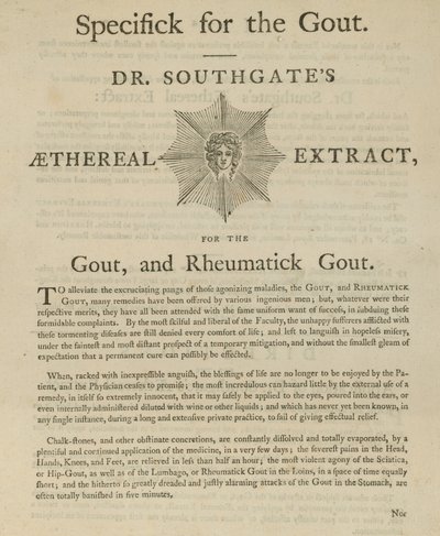 Dr Southgates hirdetése Aether kivonat köszvény és reumás köszvény kezelésére alkotó: English School