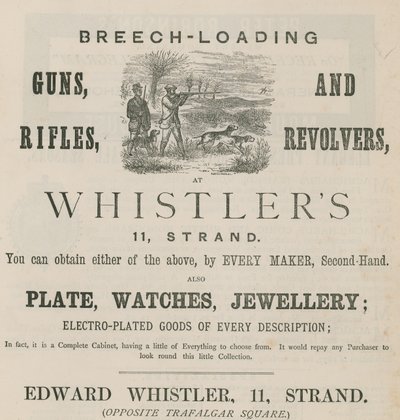 Edward Whistler hirdetése, 11 Strand, London alkotó: English School