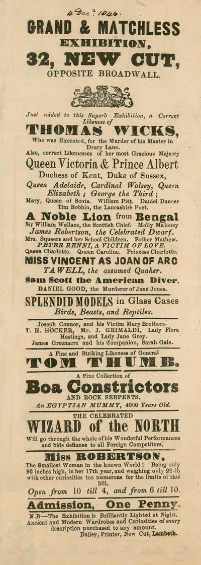 Fergusons Grand and Oriental Promenade and Exhibition hirdetése, 32 New Cut, Lambeth, London alkotó: English School