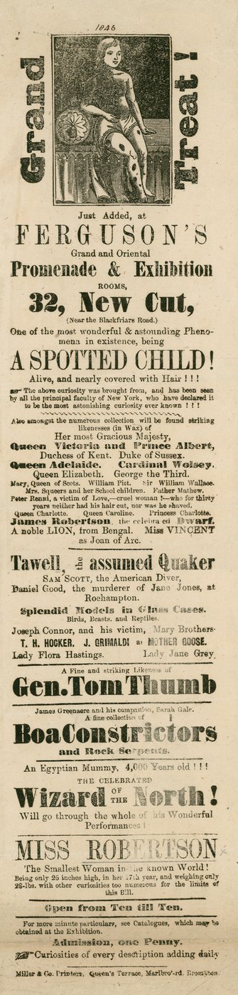 Fergusons Grand and Oriental Promenade and Exhibition hirdetése, 32 New Cut, Lambeth, London alkotó: English School