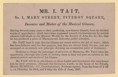 Mr I Tait, a zenei szemüveg feltalálója és gyártója hirdetése alkotó: English School