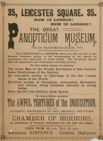 A Great Panopticum Múzeum hirdetése, Leicester Square 35, London, 1854 alkotó: English School