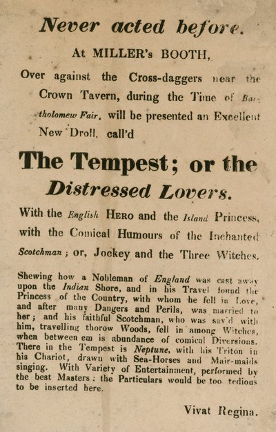 A vihar hirdetése; vagy a The Distressed Lovers, előadva a Millers Boothban, a Cross Daggersben, a Crown Tavern közelében alkotó: English School
