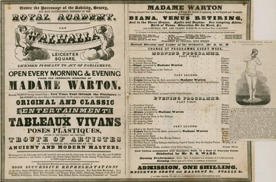 A The Walhalla hirdetése, Leicester Square, Madame Warton irányításával alkotó: English School