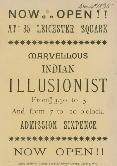 Egy indiai illuzionista hirdetése a londoni Leicester Square 35. szám alatt alkotó: English School