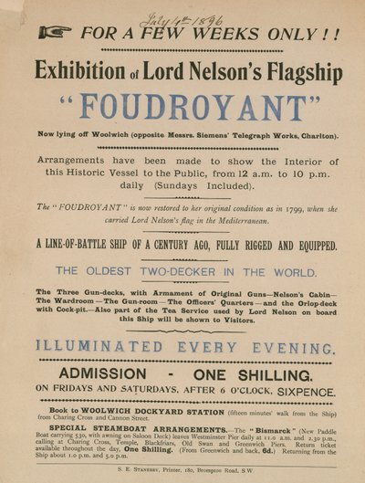 Lord Nelsons zászlóshajója, a Foudroyant kiállításának hirdetése alkotó: English School