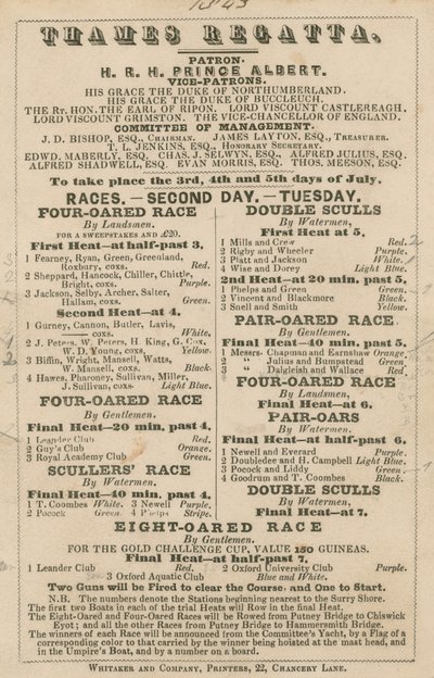 A Temze Regatta reklámja, 1843 alkotó: English School